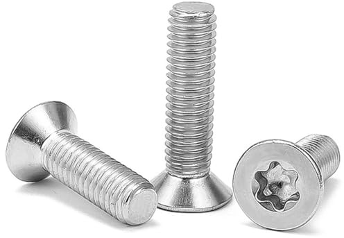 KINDOYO M6 x (12-40mm) Tornillos Avellanados Torx - Tornillos de Máquina de Cabeza Plana de Acero Inoxidable A2 V2A Plateado para Máquinas y Muebles 5 Piezas