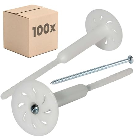 PROTEKTOR 100x Vormontierte Dämmstoff-Schraubdübel Ø8 x 240mm | Kunststoff, WDVS-Dübel für Fassadendämmung, vormontiert mit verzinkter Stahlschraube, Wärmedämmverbundsystem