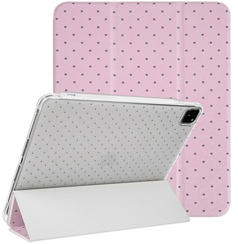 Lovmooful Coque pour iPad Pro 12.9-Pouces 2022/2021/2020/2018 (6e/5e/4e/3e Génération) avec Porte-Stylet Mignon Polka Dot Pois Design Souple TPU+PU Support Trifold Protection Housse-Rose