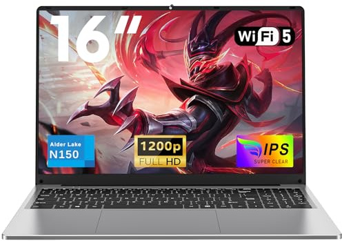 NAIKLULU 16 Inch Cheap Gaming Laptop Processor N150 (1.2 to 3.6GHz), RAM 16GB SSD 1TB Budget Gaming Laptop 2026 Computer, 1920x1200P/6000MAH/46.2Wh/Backlit Keyboard