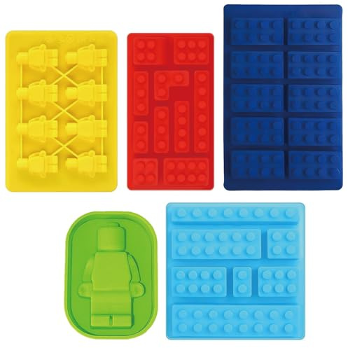 5 Pcs Chocolate Moulds, Silicone Moulds for Building Bricks Multi-Size Candy, Robots Figures Jelly Moulds, Ideal for Kids Baking Activities and Party Treats, Random Colour