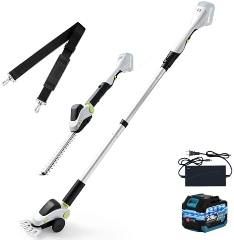 Akku Grasschere und Strauchschere für Makita 18V Teleskop Stiel | 13cm Grasscherenmesser, 30cm Strauchscherenmesser, Abnehmbarem 110° verstellbarem Winkel