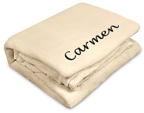 digital print Kuscheldecke mit Namen Carmen Bestickt - Farbe Wollweiß - personalisierte Decke, Wolldecke