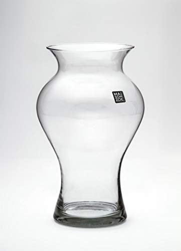 Maison Zoe Vase en Verre courbé soufflé à la Bouche et Fait à la Main Flora 15cm de diamètre, 30cm de Hauteur Parfait pour décoration d'intérieur, Petit Vase Amphora pour Bouquet de Fleurs