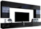 Moderne Wohnwand Calabrini I, Anbauwand, Mediawand, Hängevitrine, TV Lowboard, Wandregal, Wohnzimmerschrank, Fernsehschrank (mit Blauer LED Beleuchtung, Schwarz/Schwarz Hochglanz)