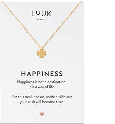 LUUK LIFESTYLE Wasserfeste Edelstahl Halskette mit Anhänger, moderner Schmuck, Geschenkidee für Damen, Glücksbringer für Frauen, feminin & filigran, Kette mit vierblättrigem Kleeblatt, gold