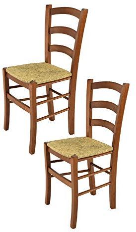 t m c s Tommychairs - Set 2 chaises Venice pour Cuisine, Bar et Salle à Manger, Robuste Structure en Bois de hêtre peindré en Couleur Noyer Clair et Assise en Paille