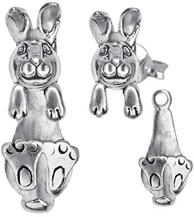 MATERIA Damen Ohrstecker Hase Kaninchen Silber 925 Ohrringe 2 in 1 Stecker beweglich in Geschenk-Box SO-386