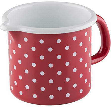 Riess, 0039-077, Schnabeltopf 10, COUNTRY - PÜNKTCHEN ROT, Durchmesser 10 cm, Höhe 10 cm, Inhalt 0.75 Liter, Emaille, rot/weiß, Induktion