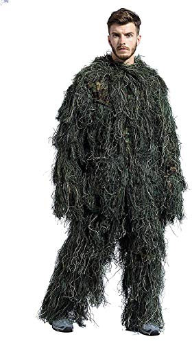 LEJUNJIE Traje Ghillie Traje de Camuflaje ejército Francotirador Ropa y Pantalones Militares adecuados para la Caza en la Selva, Tiro, Airsoft, fotografía de Vida Silvestre, Halloween