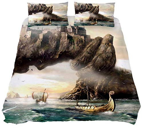 Eslifey Vikings Drachenboot Bettwäsche-Set, weich, 3-teilig, 150 x 200 cm, für Schlafzimmer