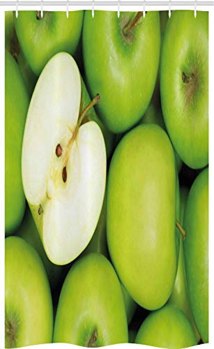 ABAKUHAUS Pomme Rideau de Douche Stalle, Collation santé réaliste, Ensemble de Salle de Bain en Tissu en Crochets, 120 x 180 cm, Crème Vert Pomme