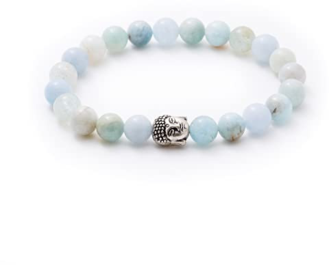 BERGERLIN Aquamarin Armband echt mit Naturstein Perlen - Buddha Armband