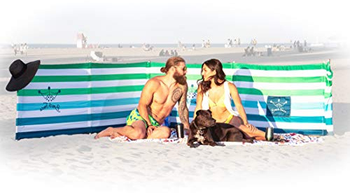 BEACH FENCE Premium 20 ft Beach Windscreen, Privacy Screen, Wind Blocker - Emerald Blue, Free Rubber Mallet and Carry Bag Included