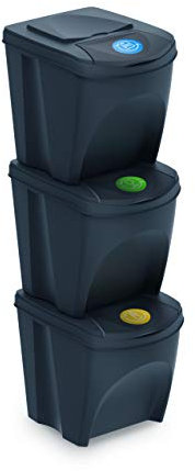 MultiProject Wheelie Bin Sorti Box Sortibox Rubbish Bin Waste Separation System Waste Segregation Rubbish Bags Recycling Bin Sorter (3 x 25 L, Anthracite)