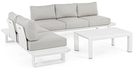 Bizzotto Outdoor Eck-Lounge-Set, Weiß, Aluminium & Polypropylen, Modernes Design, 211 cm x 73.5 cm x 80 cm, 4-Sitzer