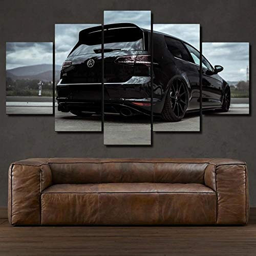 45Tdfc 5 Teilig Leinwand Wanddeko Golf Mk7 GTI Schwarz Super Car Malerei Leinwanddrucke Geschenk 5 Stück Leinwand Bilder Moderne Wandbilder XXL Wohnzimmer Wohnkultur 150X80Cm