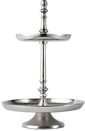 Etagere 2-Stöckig, Dekoteller Dekoschale Schale - Servierplatte Groß aus Metall Aluminium - Silber Deko Dekoration - Tischdeko Hochzeit - Weihnachtsdeko für Wohnzimmer, Esszimmer oder Küche - 46 cm
