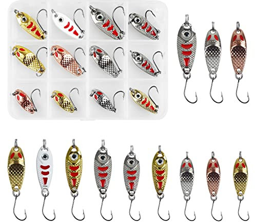 Trout Spoons Lures for Fishing, 12pcs Metal Jigging Lures with Single Hook for Bass, Pike, Crappie, Walleye