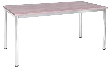 Schreibtisch u. Besprechungstisch mit verchromten Tischgestell | Konferenztisch Bürotisch Computertisch Mehrzwecktisch Arbeitstisch PC-Tisch Homeoffice-Tisch (Eiche modern, 140 x 80 x 77,5 cm)