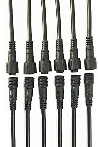 HUALAND 6 Pair Black 7.75 3 Pin Waterproof Extension Cable, LED Connector for LED Strip Lights, Wall-Washers, Underground Rope Belt Curtain Twinkle DIY Installation
