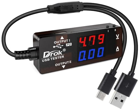 DROK USB Meter, Digital Multimeter USB 2.0, Multifunctional Electrical Tester, Capacity Voltage, Current Power Reader with Dual USB Ports, 7 Modes