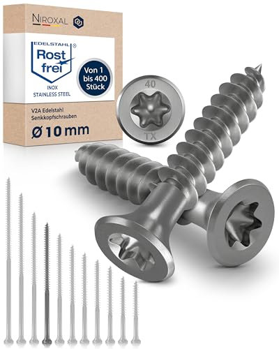 NietFullThings Viti per legno Torx, in acciaio inox V2A, antiruggine, 10 x 200 cm, per legno filettatura parziale, 10 mm di spessore, 200 mm, 4 viti in acciaio inox per legno A2