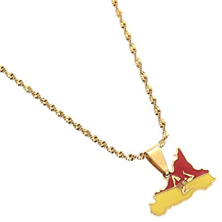 DVRFEBT Halskette Mit Karte Anhänger - Italien Sizilien Karte, Ethnische Hip Hop Landflagge Halskette, Für Frauen/Männer Charme Schmuck Schlüsselbeinkette Pullover Kette