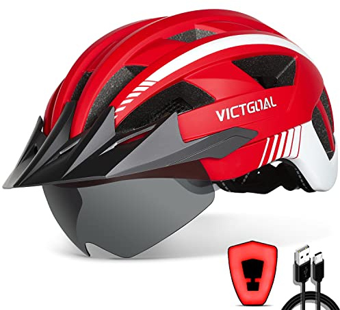 VICTGOAL Fahrradhelm Herren Damen mit Visier, USB Rücklicht, Magnetbrille
