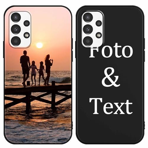 Yoedge Personalisierte Handyhülle für Samsung Galaxy A13 4G Hülle Personalisiert 6,6, Schwarz Hülle mit Eigenem Foto Bedrucken Bild Text Individuelle Schutzhülle Selbst Gestalten für Samsung A13