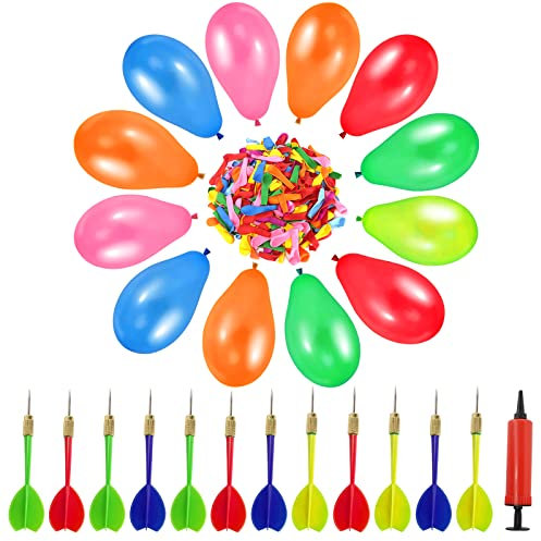 Ballon Spiel Set 12 Stück Dartpfeile Pfeile und 500 Stücke Latex Ballon mit 1 Ballonpump, Latex Ballon Dartspiel Spiele Dart Pfeile für Kinderparty Karneval Geburtstags