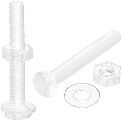 sourcing map M3 x 25mm Plástico Phillips Máquina Tornillos con Tuercas y Planas Arandelas, PC Plana Cabeza Máquina Pernos Transparente 20 Juegos