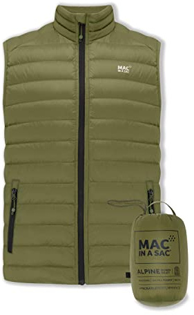 Mac in a Sac Alpine Men's Packable Down Puffer Vest | Lightweight, Extra Warm | 90% Down 10% Feather | Zip Pockets | Packable Bodywarmer