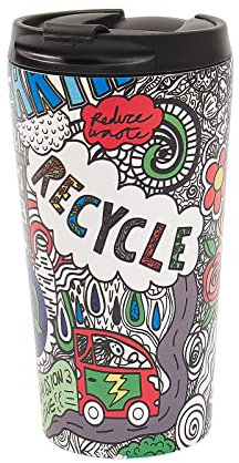 ECO CHIC Reusable Thermal Coffee Cup Stainless Steel Leakproof Insulated 330ml Travel Mug (Save The Planet)