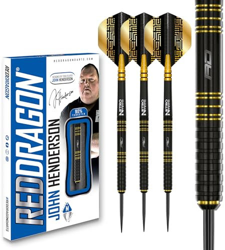 RED DRAGON John Henderson 24 Gramm Premium Tungsten Darts Set mit Flüge und Stielen