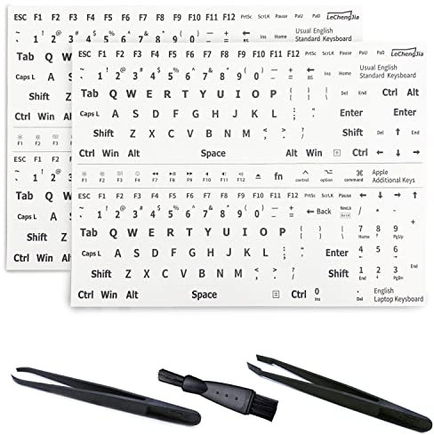 2 Pcs Matte English Keyboard Stickers, Universal Letters Replacement, Suitable For Standard Keyboards, Includes Tweezers and Cleaning Brush (US Layout)