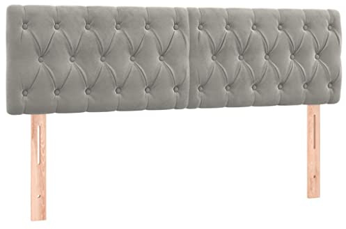 vidaXL Kopfteil, Bettkopfteil mit Holzbeinen, Höhenverstellbar Polsterkopfteil für Bett, Betthaupt Bettzubehör Schlafzimmer, Hellgrau 144x7x78/88cm Samt