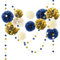 NICROLANDEE 15 PCS Navy Blue Gold Tissue Paper Pom Poms for Men Birthday, Baby Bridal Shower, Wedding, Bachelorette, Graduations, Navy Blue Engagement Party Backdrop Dot Paper Decorations