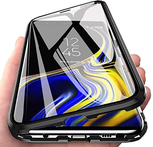 Hülle für Samsung Galaxy A54 5G Magnetische Adsorption Handyhülle Hartglas mit Vorderseite und Rückseite, Metallrahmen Case mit Eingebaut Magnet, Ultra Dünn 360 Grad Schutzhülle - Schwarz