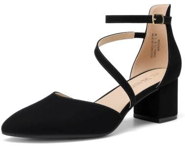 DREAM PAIRS Women's Closed Pointed Toe Low Chunky Heels Pumps Ankle Strap Wedding Business Dressy Shoes,Size 6,Black-Nubuck,SDPU2354W