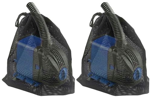 2 x Pumpen-Barrieretasche mit Kordelzug, für die meisten Pumpen, Teichpumpen, Nylon-Material, Netzbeutel für Outdoor-Wasserteiche, biologische Filter, 31 x 30 cm, Schwarz