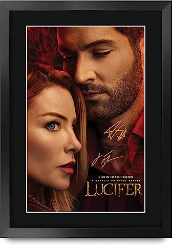 HWC Trading FR A3 Lucifer Geschenke Gedrucktes Signiertes Autogramm Poster für Fans von Fernsehn Memorabilien - A3 Gerahmt