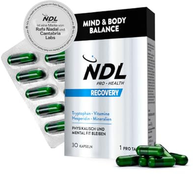 NDL Pro-Health Mind & Body Balance – Tryptophan-Nahrungsergänzungsmittel mit Magnesium und Vitamin B6, Anti-Stress, guter Schlaf, körperliches und geistiges Wohlbefinden, 30 Kapseln - by Rafa Nadal
