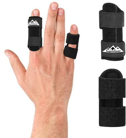 supregear Fingerschienen, 2 Stück Verstellbare Fingerstütze, Bequemer Finger Stabilisator für Gebrochene, Verstauchte, Arthritis, Sehnenentzündung und Geschwollene Finger, Schwarz