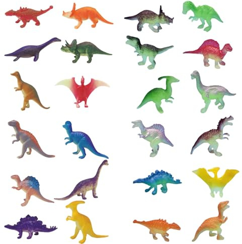 Tyrzol 24-Piece Mini Dinosaur Toys - Glow in Dark Dinosaur Figures & Cake Decorations for Birthday Parties