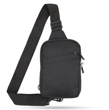 Bototack Small Sling Bag for Men and Women, Nylon Crossbody Shoulder Bag with Adjustable Strap, Travel Chest Waist Backpack Bag for Cycling Outdoor Sports (Black)