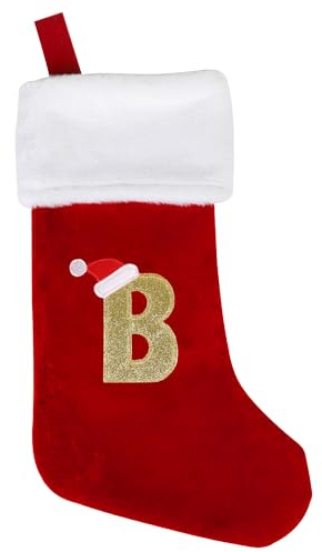 VEYLIN Christmas Stockings with Letters, 20 Inch Christmas Stockings Plush Large Embroidered Stockings Christmas Stockings for Kids/Adult Red Letter(B)