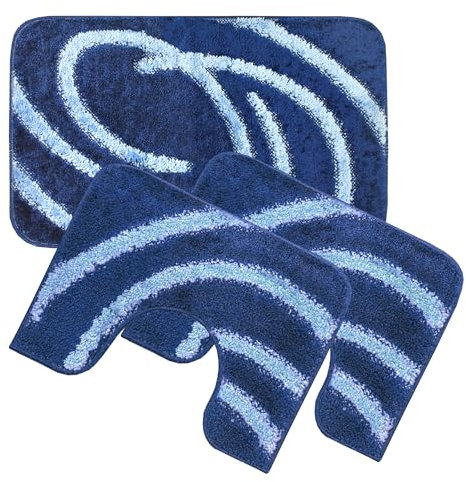 Prati di Casa Tappeto da Bagno Parure Camelia 3pz MADE IN ITALY (BLU-ABSTRACT)