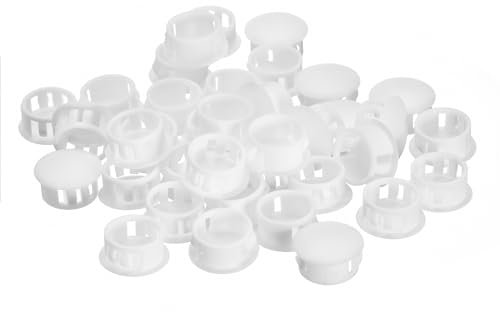 QUARKZMAN Bouchon de Trou en Plastique 18mm, 36Pcs Type Encastré, Cache Trou Bouchon de Verrouillage à Pression Ronde pour Meubles, Embouts d'Insertion de Panneaux, Blanc