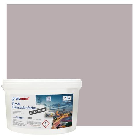Preismaxx Profi Fassadenfarbe urban colors, bunte Außenfarbe, lila, mauve 5L, matte, wasserabweisende Aussen-Dispersion, hohe Wasserdampfdurchlässigkeit